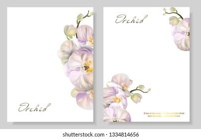 Set of Vector banners with Luxurious orchid flowers. Template for greeting cards, wedding decorations, invitation, sales, packaging. Spring or summer design. Place for text.