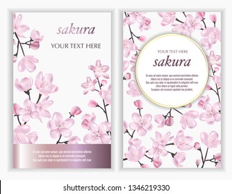 Set of Vector banners with Luxurious sakura flowers. Template for greeting cards, wedding decorations, invitation, sales, packaging. Spring or summer design. Floral poster, invite.