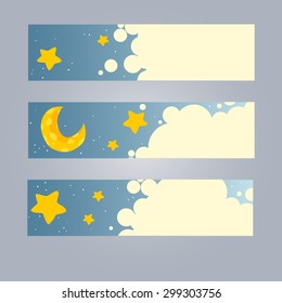 Set of vector banners with a moon and stars