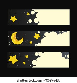 Set of vector banners with a moon and stars