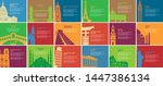 Set of vector banners on the travel theme with different historical sites. Europe, Asia, America. Tourist attractions of the different countries. Bright cards with famous landmarks in flat style