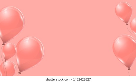 Set of vector banners with pink helium balloons on pink background. Flying latex 3d ballons. 