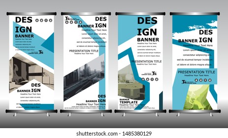 Set of vector banners with place for photo. Roll up banner stand brochure flyer vertical template design.