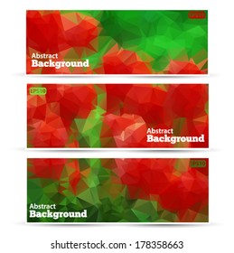 Set of vector banners with polygonal background. Women Day and red tulips, flowers of triangles. Origami. Vector EPS 10 illustration.