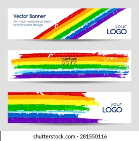 Set of vector banners with rainbow colors paint