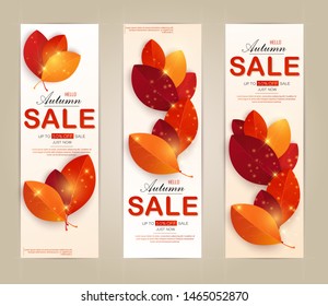 Set vector banners with red, orange, brown and yellow autumn leaves.