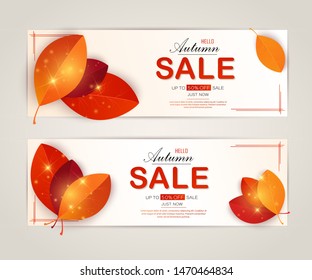 Set vector banners with red, orange, brown and yellow autumn leaves.
