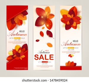 Set vector banners with red, orange, brown and yellow autumn leaves.