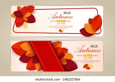 Set vector banners with red, orange, brown and yellow autumn leaves.