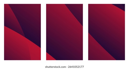 set of vector banners with ribbons. Three gradient rectangles fill the frame with abstract maroon and purple color schemes. The design is a modern background graphic for a website.
