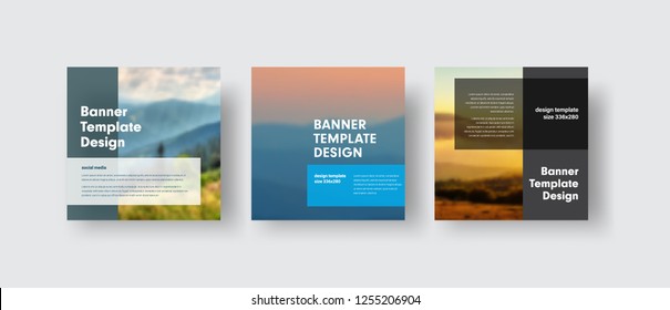 Set of vector banners for social media with place for photo and transparent dies for text. Square templates for business and advertising.