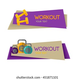 Set of vector banners with sport fitness equipment.