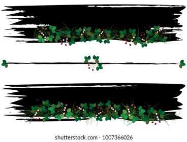 set of vector banners with strawberry on black background