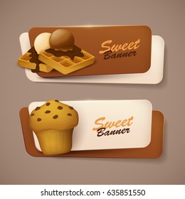 Set of vector banners with sweets.