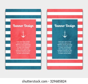 Set of vector banners template with nautical, marine style design. Invitation card, celebration