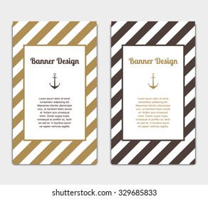 Set of vector banners template with nautical, marine style design. Invitation card, celebration