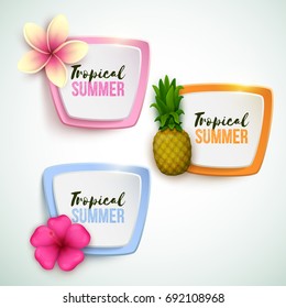 Set of vector banners with tropical flowers