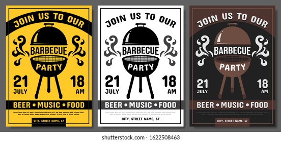 Set of vector banners of various colors designed for contemporary barbecue party