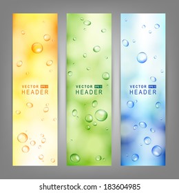 Set of vector banners with water drops on glass.  Vector Illustration
