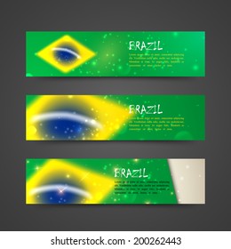 set of vector banners with watercolor effect in brazil flag concept for web design.