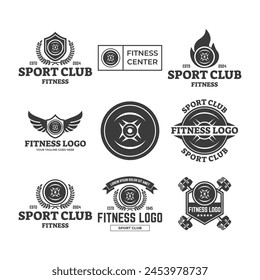 Set vector of barbell Plate logo design isolated on white background.