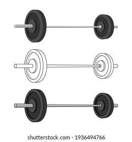 Set of vector barbells.three style color.barbells illustration Weightlifting and bodybuilding equipment. 