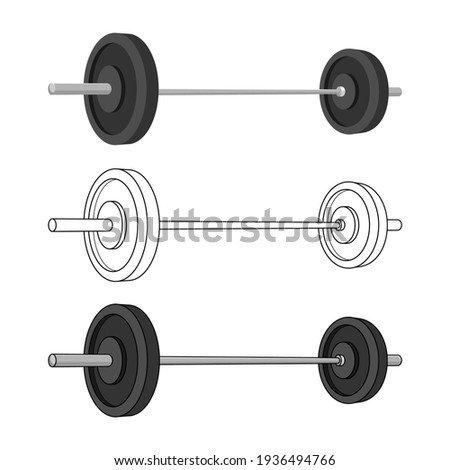 Set of vector barbells.three style color.barbells illustration Weightlifting and bodybuilding equipment. 