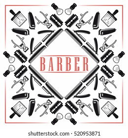 Set of Vector Barber Shop Elements and man accessories Icons for logo badge. Vector illustration