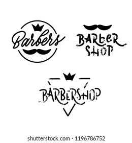 Set of vector barbers  shop lettering  logo.