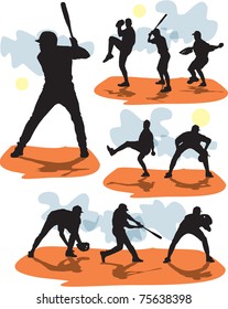 set vector baseball silhouettes