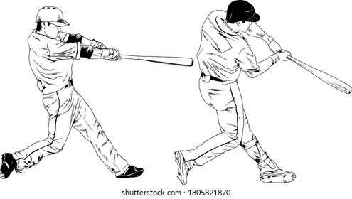 Set of vector with baseball sport theme hands drawn ink drawings isolated on white