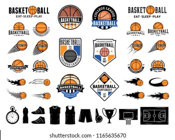 Set of vector basketball logo, labels and icons for sport teams, tournaments and organizations.