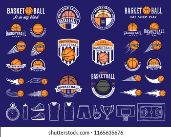 Set of vector basketball logo, labels and icons for sport teams, tournaments and organizations.