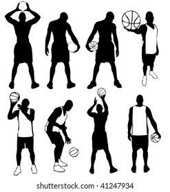 Set of vector basketball players silhouettes. Easy to edit, any size.