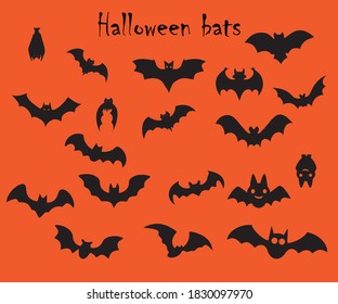 Set of vector bats for Halloween, from angry and aggressive mice to kind and smiling.