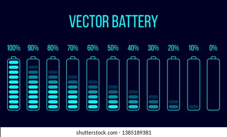 Set of vector battery icon. Gharged and discharged battery.
