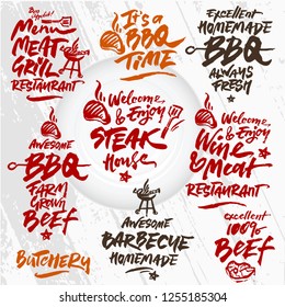Set of Vector BBQ Calligraphic Badges