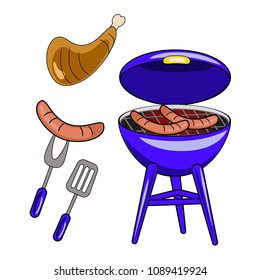 Set of vector BBQ icons isolated on white background. Vector illustration. Flat design.