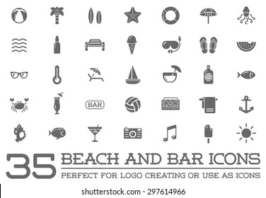 Set of Vector Beach Sea Bar Elements and Summer can be used as Logo or Icon in premium quality
