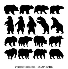 set of vector bear silhouette