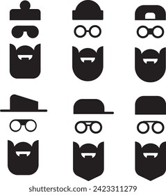 Set of vector bearded men face.
Cap, bears ,mustaches set. Handsome man emblems icon