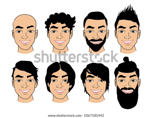 Set Vector Bearded Men Faces Hipsters Stock Vector Royalty