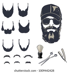 Set of vector bearded men hipsters with different haircuts, mustaches, beards.