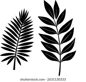 Conjunto de vetor bonito mão desenhando tropical artístico e folhas com floresta exótica.desenho gráfico botânico mínimo esboço, design de tatuagem pequena moda, elementos florais vetor ilustração.Flowe