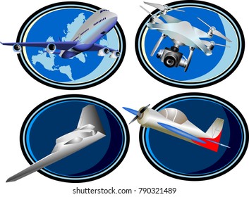 Set of vector beautiful logo with the aircraft