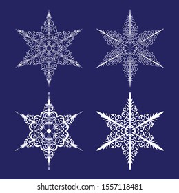 Set of vector beautiful swirl snowflakes for design card, postcard, invitation, poster, banner. Isolated images.