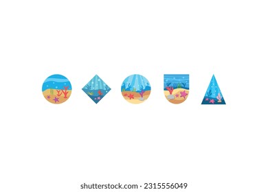 set of Vector beautiful underwater scenery, Clear sea water logo design template