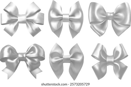 Set Vector Beautiful white bows isolated on white