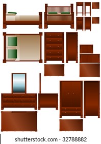 Set of vector bedroom furniture in multiple views