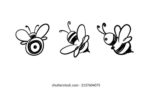 Set of vector bee. Graphic drawing. Vector illustration.